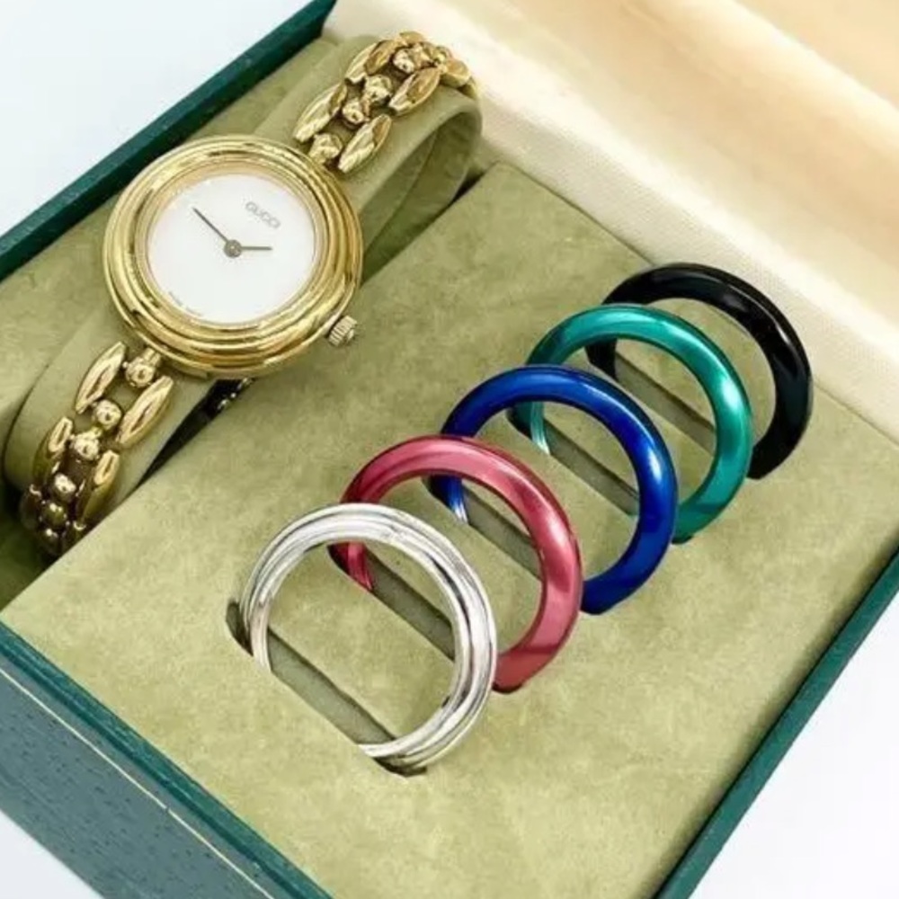 Gucci Metallic Bezel Luxury Gold Rope Vintage Statement Watch 14 k gold plated - Picture 2 of 8